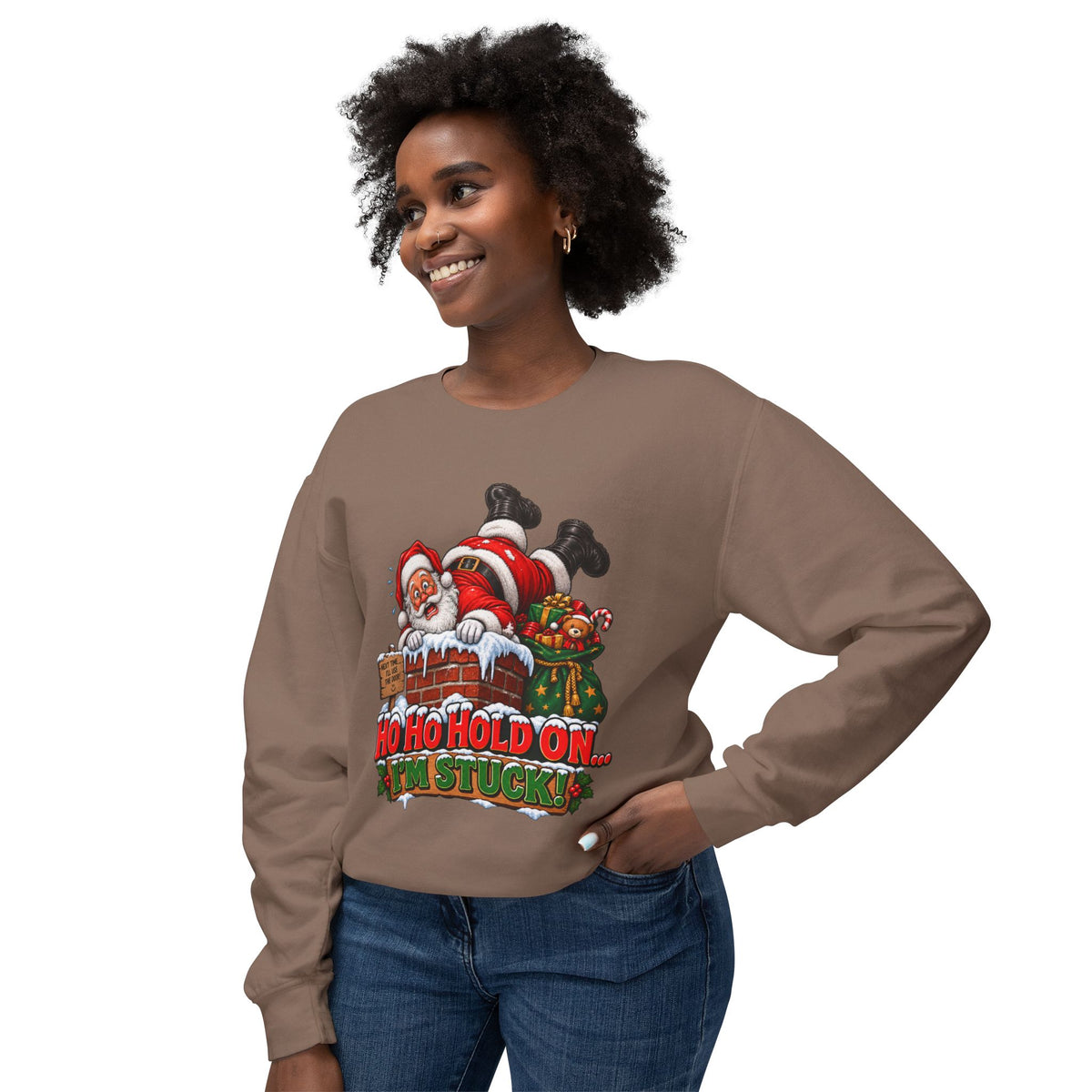 Ho Ho Hold On, I’m Stuck Christmas Santa Crewneck Sweatshirt