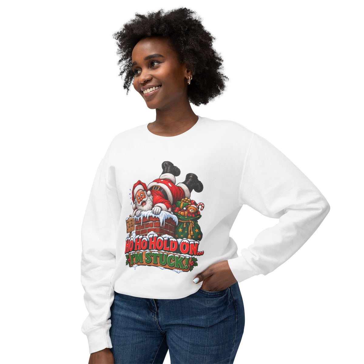 Ho Ho Hold On, I’m Stuck Christmas Santa Crewneck Sweatshirt