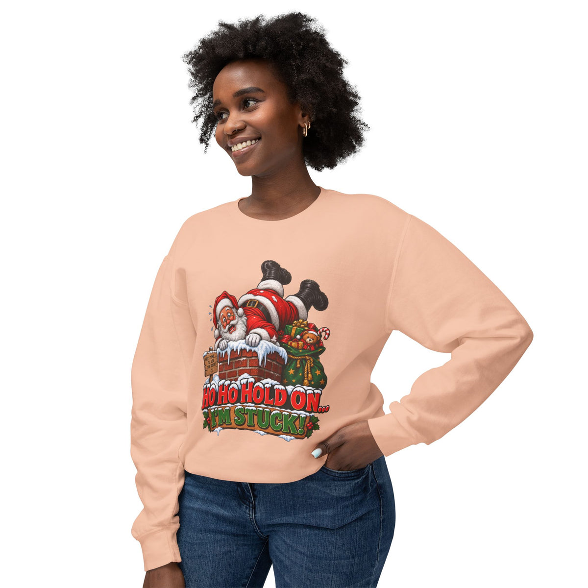 Ho Ho Hold On, I’m Stuck Christmas Santa Crewneck Sweatshirt