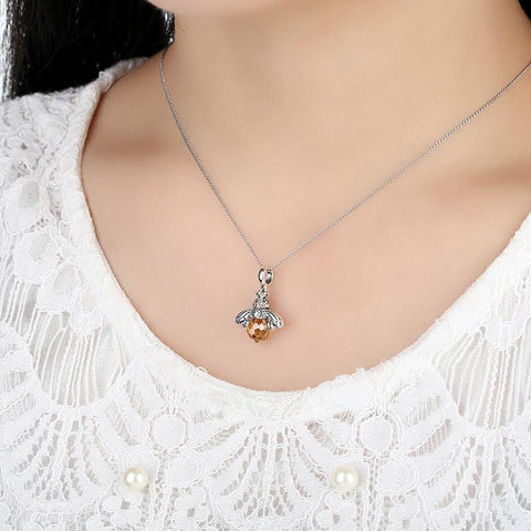 Sterling Silver Pastel Orange Bee Pendant Necklace